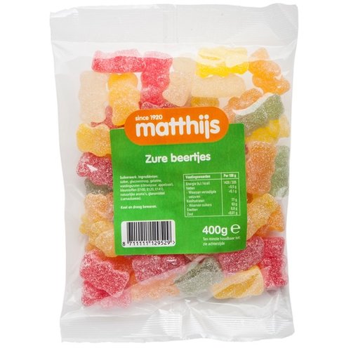 Matthijs Matthijs Sour Gummy Bears 400g Matthijs Matthijs Sour Gummy Bears 400g