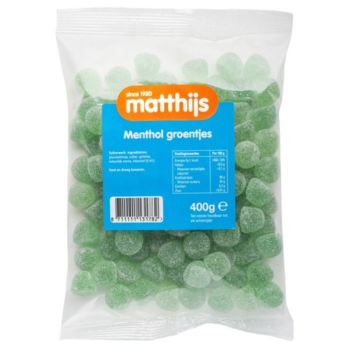 Matthijs Matthijs Menthol Groentjes 400g Matthijs Matthijs Menthol Groentjes 400g