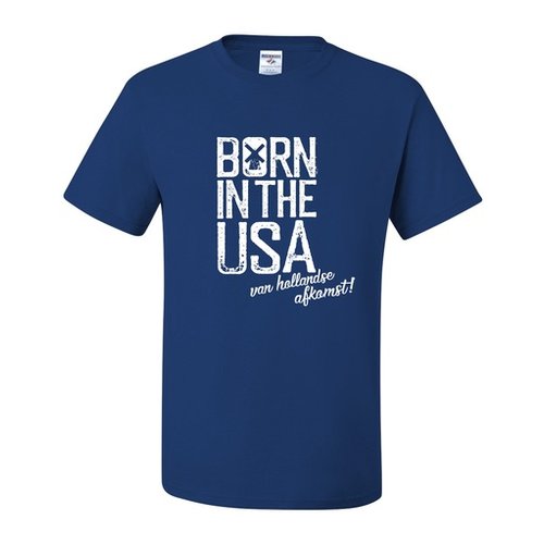 Born in USA with Dutch Descent Retro Blue T-Shirt Adult Medium Born in USA with Dutch Descent Retro Blue T-Shirt Adult Medium