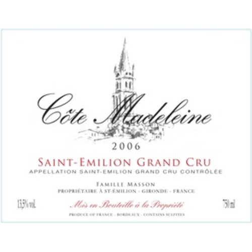 Wine COTE MADELEINE GRAND CRU SAINT EMILION 2006 Wine COTE MADELEINE GRAND CRU SAINT EMILION 2006
