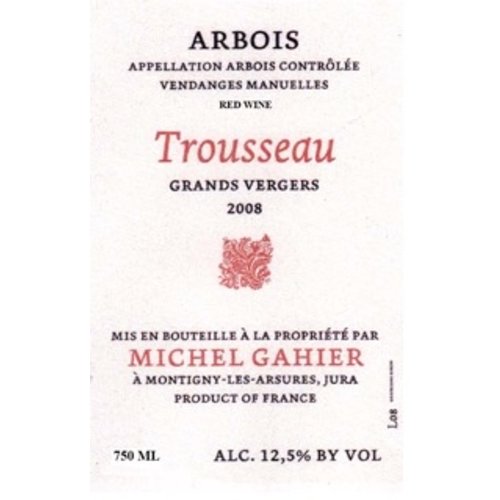Wine MICHEL GAHIER TROUSSEAU ARBOIS ROUGE 'LES GRANDS VERGERS' 2016 Wine MICHEL GAHIER TROUSSEAU ARBOIS ROUGE 'LES GRANDS VERGERS' 2016