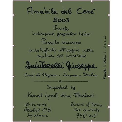 Wine GIUSEPPE QUINTARELLI PASSITO BIANCO AMABILE DEL CERE ’BANDITO' 2003 375ML Wine GIUSEPPE QUINTARELLI PASSITO BIANCO AMABILE DEL CERE ’BANDITO' 2003 375ML