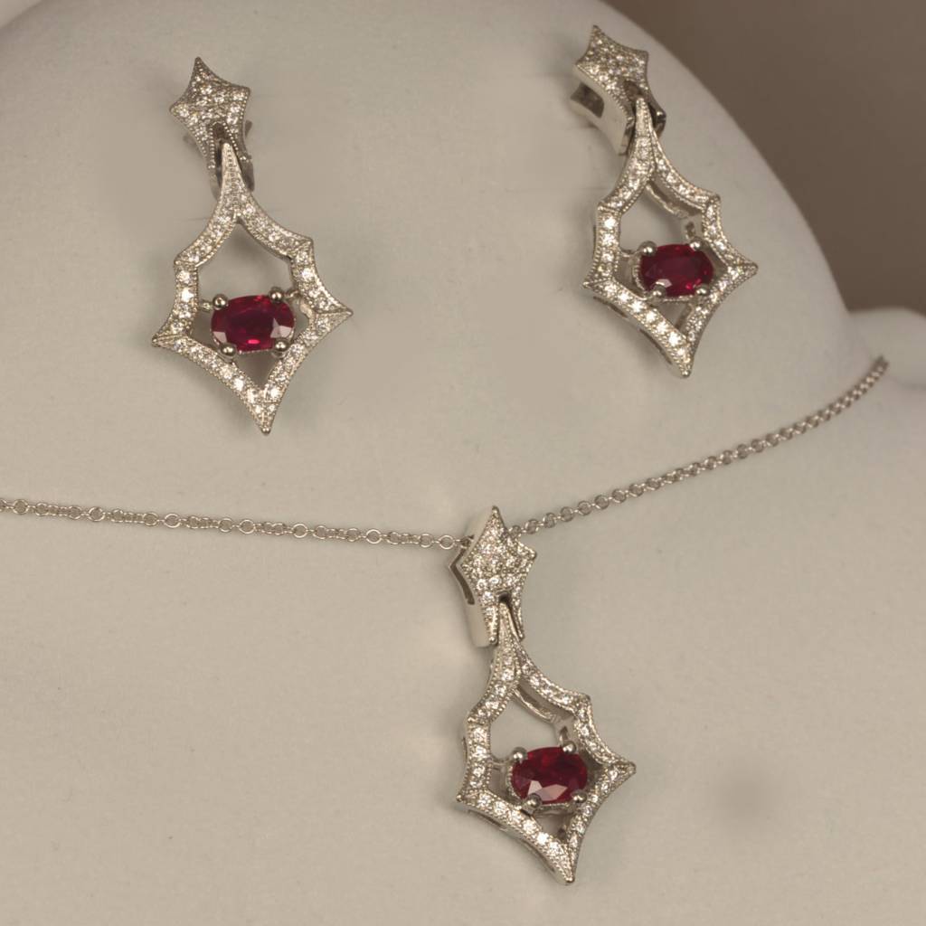 Ruby And Diamond Set Earrings Pendant New Cajuel Timeless Traditional Ruby And Diamond Set Earrings Pendant