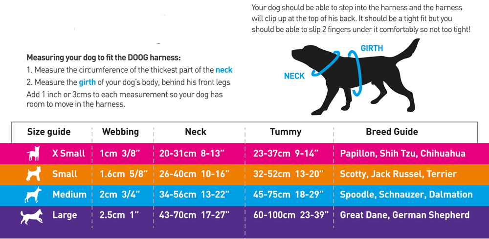 Doog Harness Step in size chart